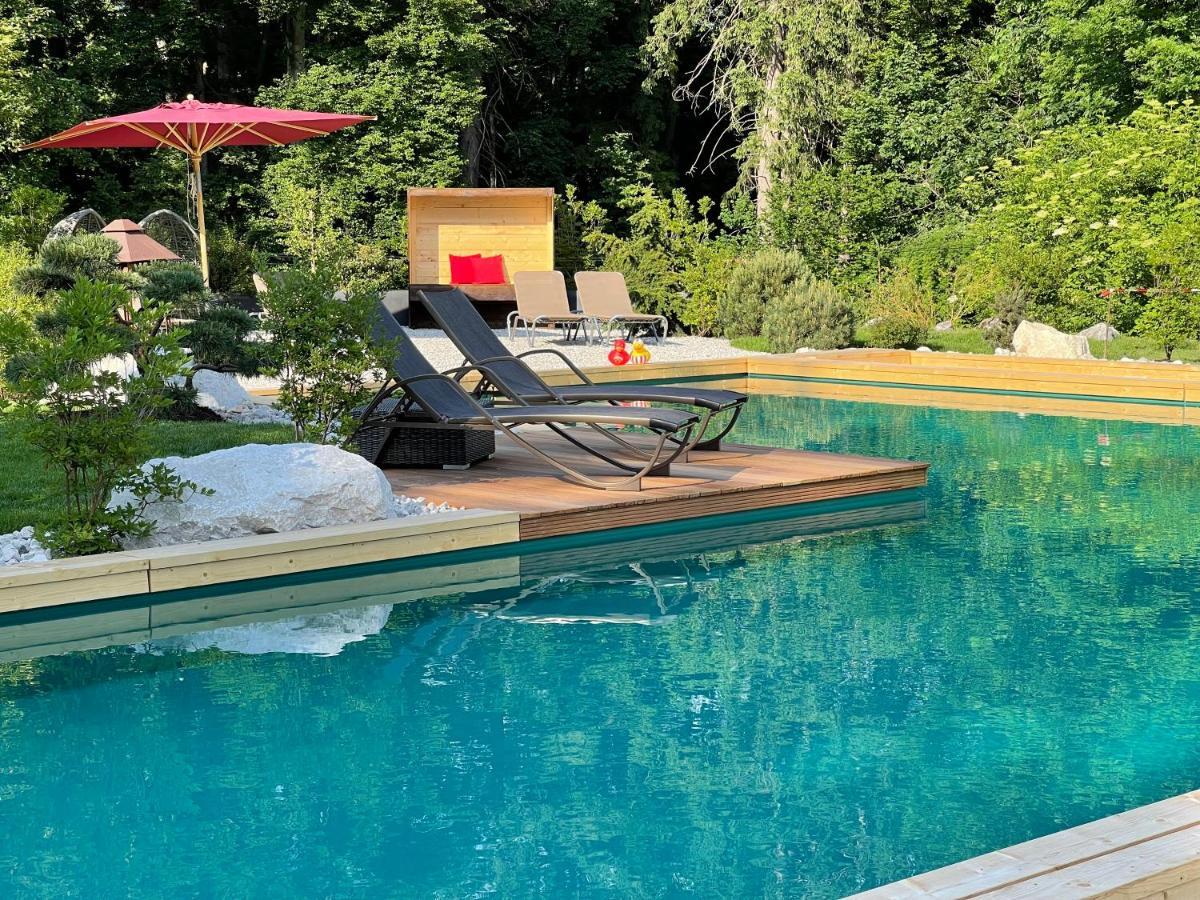 Bayern Resort Hotel - Adults Only - Mit Zugspitzblick - Eibsee-Naehe - Wellnessbereich - Naturpool Im Sommer Grainau Dış mekan fotoğraf