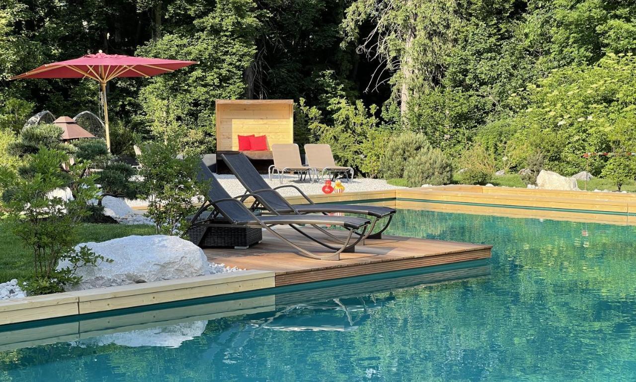 Bayern Resort Hotel - Adults Only - Mit Zugspitzblick - Eibsee-Naehe - Wellnessbereich - Naturpool Im Sommer Grainau Dış mekan fotoğraf